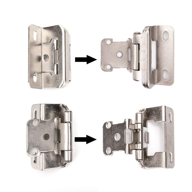HOME MASTER HARDWARE 50 Packs (25 Pairs) 1/2" Overlay Cabinet Hinges, Self-Closing Semi Partial Wrap Kitchen Cabinet Door Hinge, Nickel Hinges for Kitchen/Cupboard Doors - Image 3